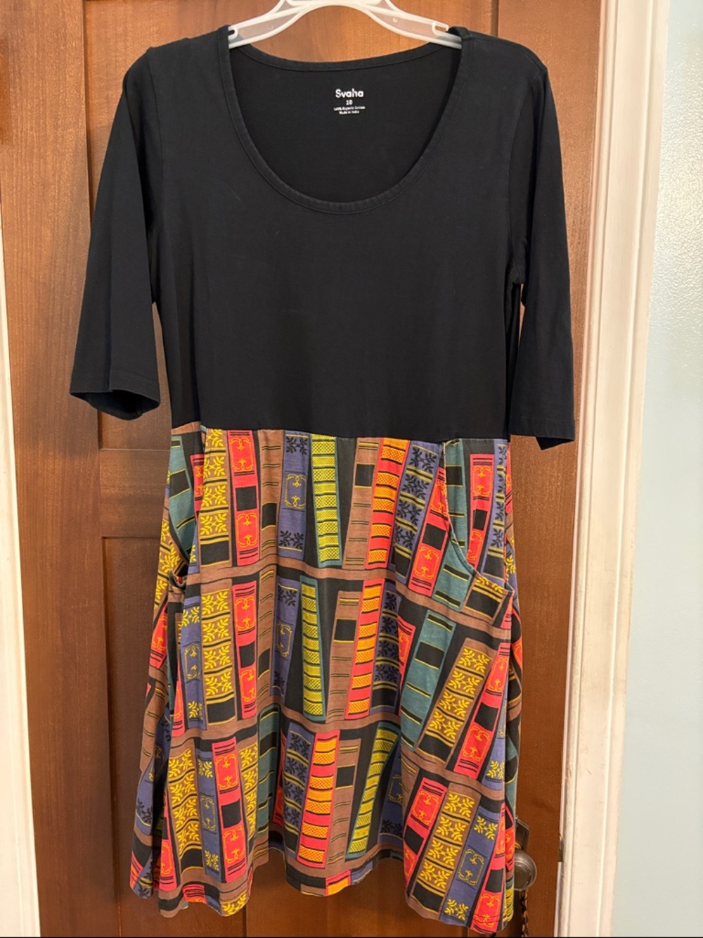 Svaha Black Vibrant Bookshelf Pattern Dress